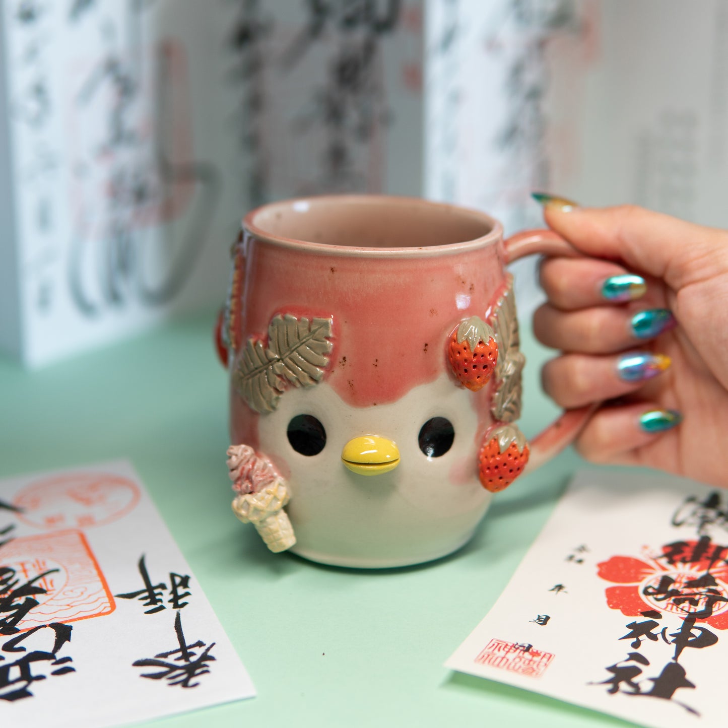 Lait et glace à la fraise - Tasse 450 ml - leger Défaut, prix réduit
