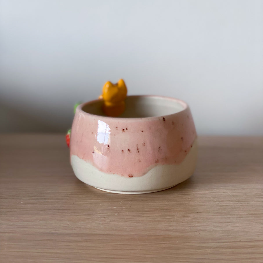 Fraises & Chat malicieux - Petit pot de fleurs