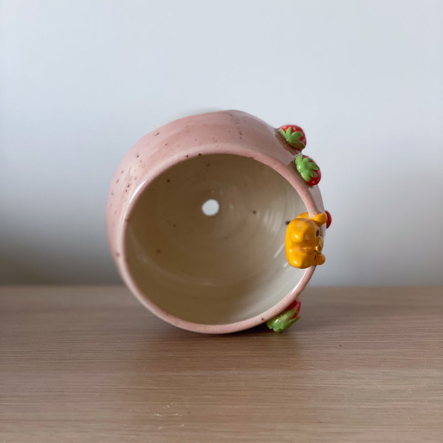 Fraises & Chat malicieux - Petit pot de fleurs